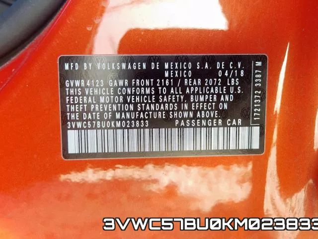 3VWC57BU0KM023833 фото 2