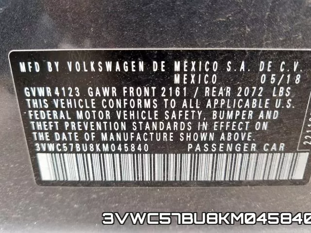 3VWC57BU8KM045840 фото 2