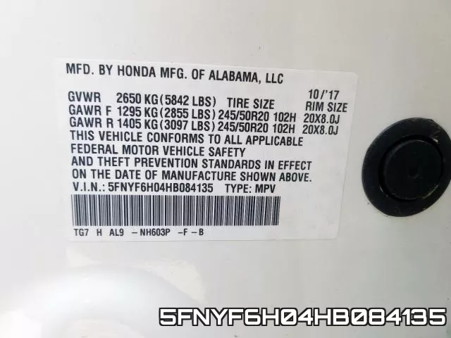 5FNYF6H04HB084135 фото 2