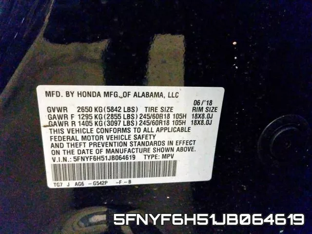 5FNYF6H51JB064619 фото 2