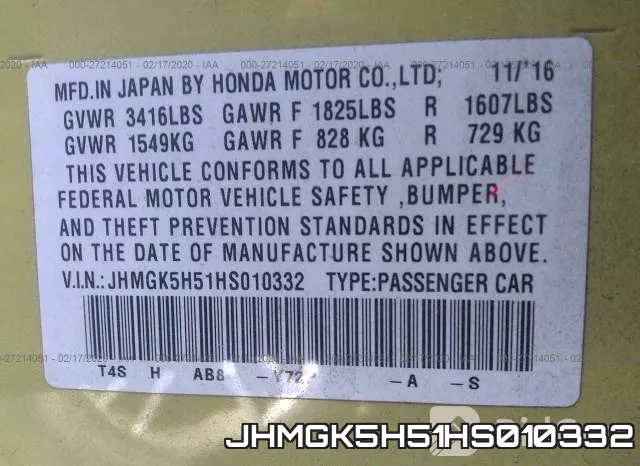 JHMGK5H51HS010332 фото 10
