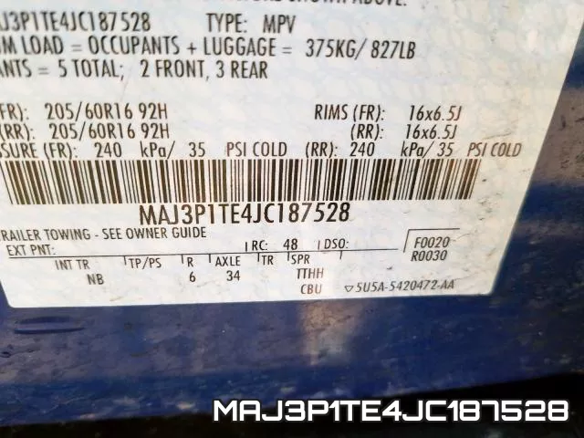 MAJ3P1TE4JC187528 фото 2