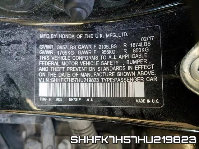 SHHFK7H57HU219823 фото 2