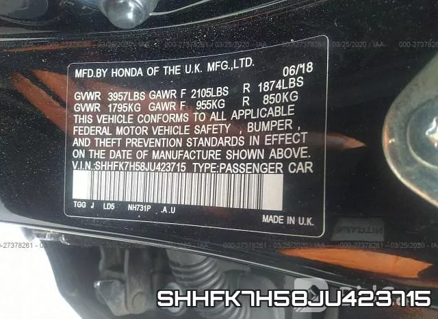 SHHFK7H58JU423715 фото 4