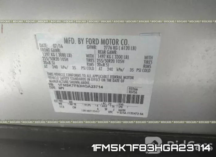 1FM5K7F83HGA23714 фото 10