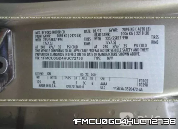 1FMCU0GD4HUC72738 фото 10