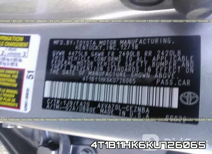 4T1B11HK6KU726065 фото 10