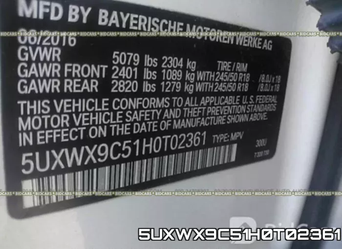 5UXWX9C51H0T02361 фото 10