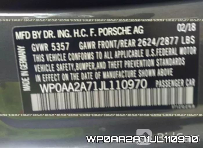 WP0AA2A71JL110970 фото 10