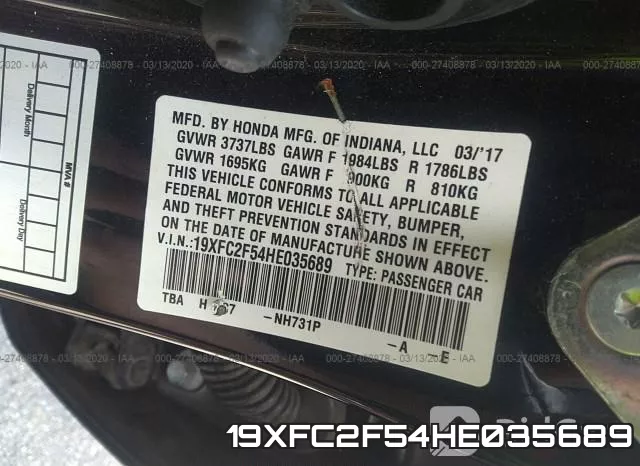 19XFC2F54HE035689 фото 8