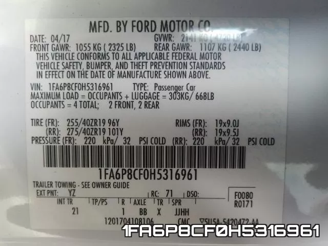 1FA6P8CF0H5316961 фото 2