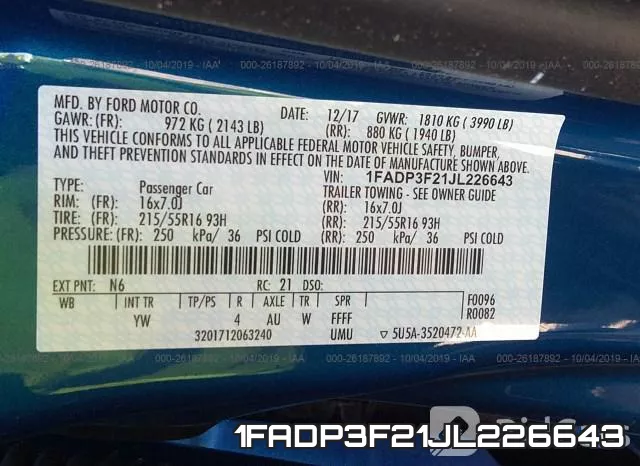1FADP3F21JL226643 фото 10