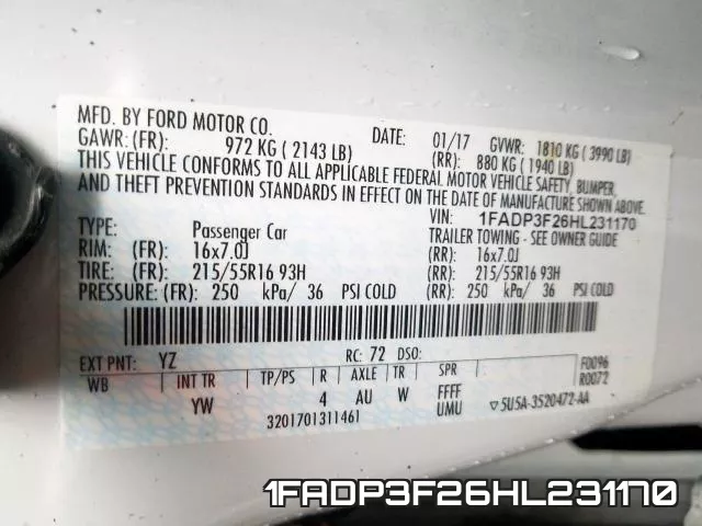 1FADP3F26HL231170 фото 2