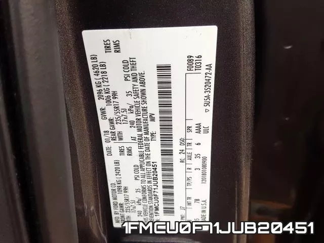 1FMCU0F71JUB20451 фото 2
