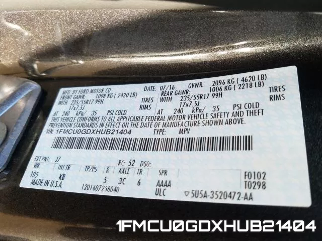 1FMCU0GDXHUB21404 фото 2