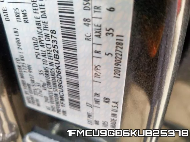 1FMCU9GD6KUB25378 фото 2