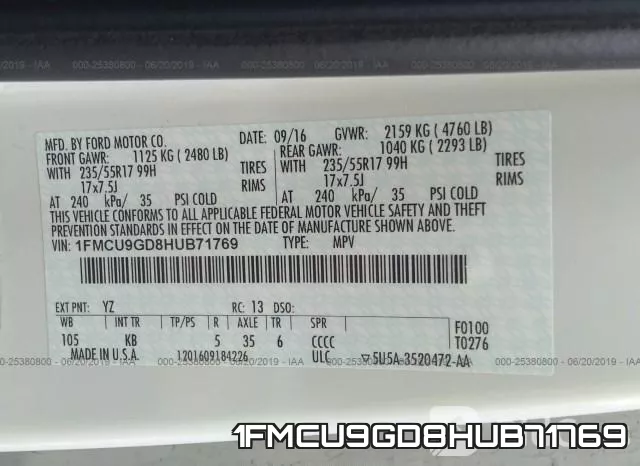 1FMCU9GD8HUB71769 фото 6
