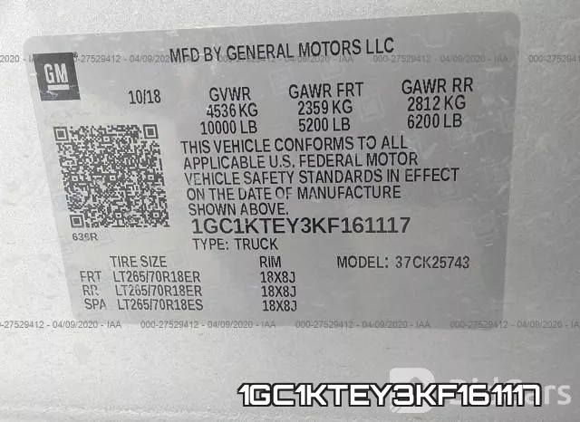 1GC1KTEY3KF161117 фото 5