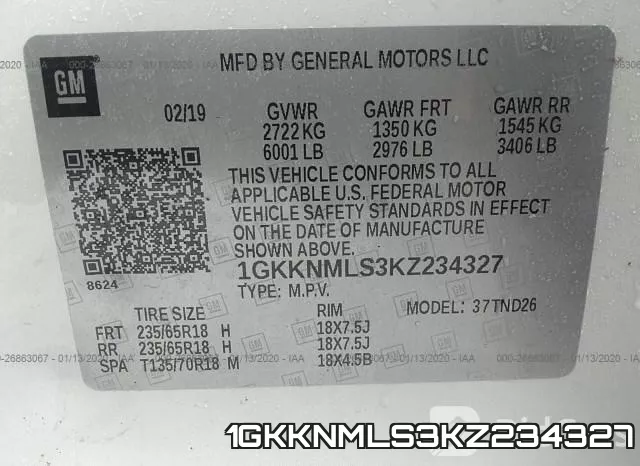 1GKKNMLS3KZ234327 фото 6