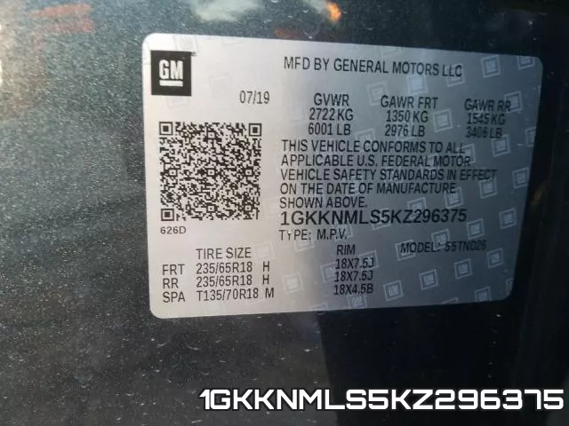 1GKKNMLS5KZ296375 фото 2