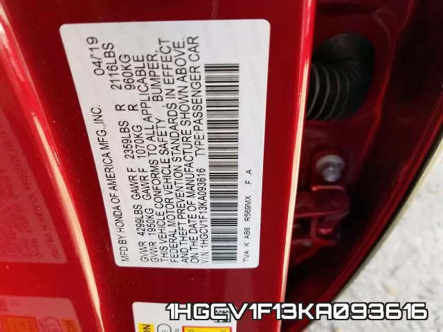 1HGCV1F13KA093616 фото 2