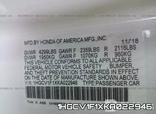 1HGCV1F1XKA022946 фото 7