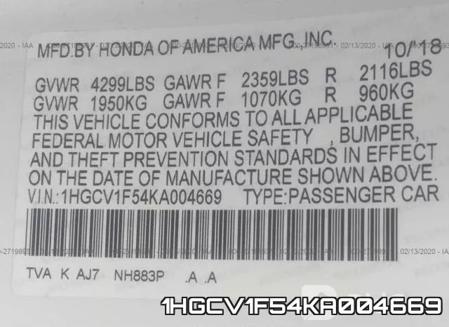 1HGCV1F54KA004669 фото 10
