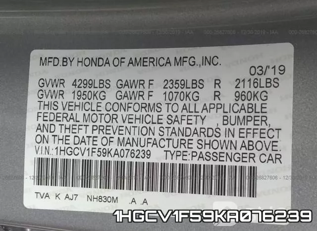 1HGCV1F59KA076239 фото 10