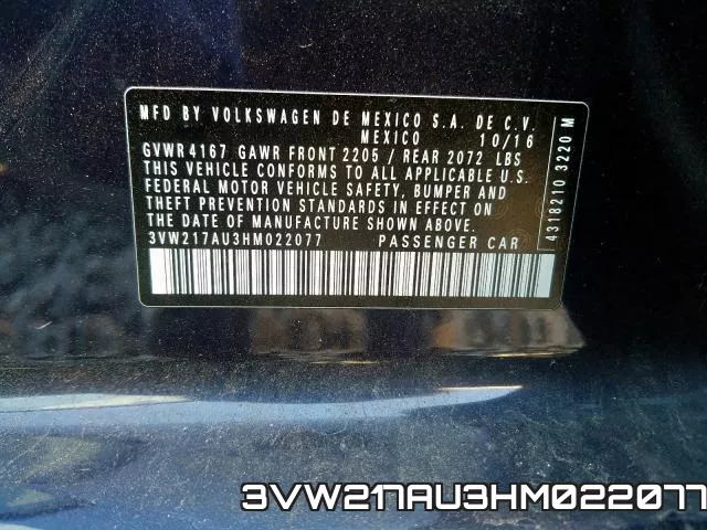 3VW217AU3HM022077 фото 2