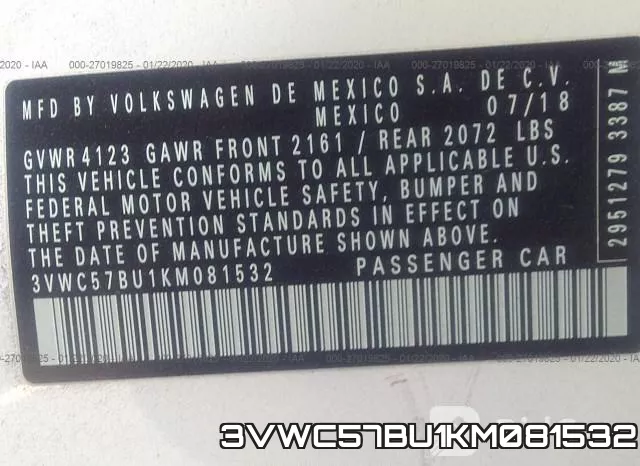 3VWC57BU1KM081532 фото 5