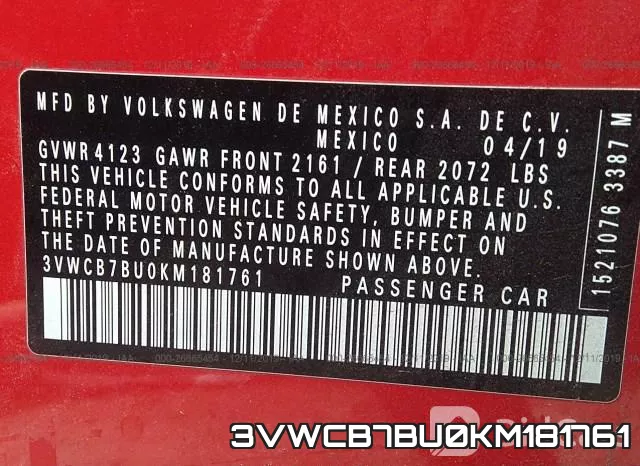 3VWCB7BU0KM181761 фото 10