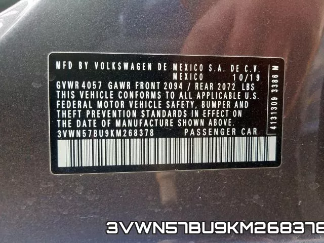3VWN57BU9KM268378 фото 2