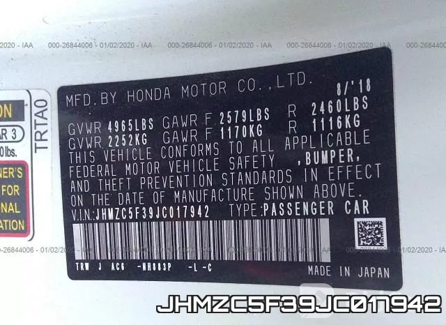 JHMZC5F39JC017942 фото 7