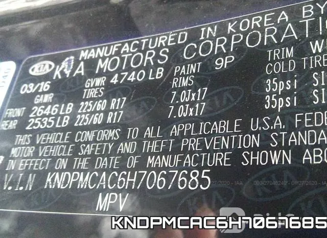 KNDPMCAC6H7067685 фото 5
