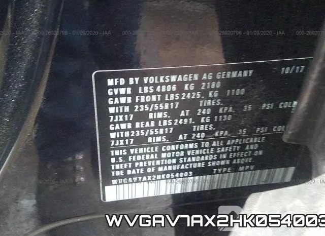 WVGAV7AX2HK054003 фото 10