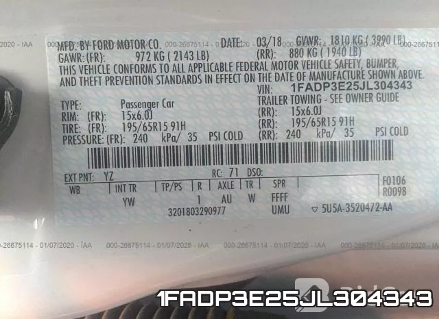 1FADP3E25JL304343 фото 10