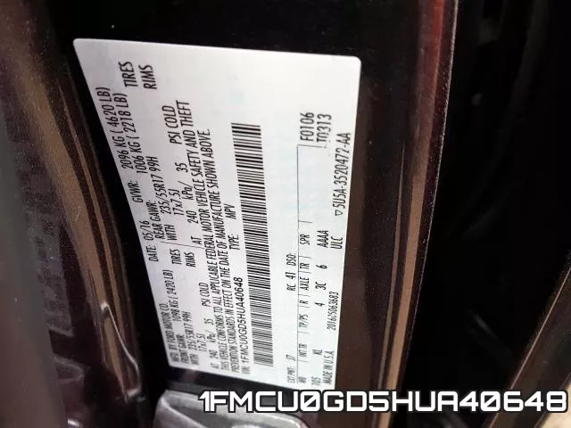 1FMCU0GD5HUA40648 фото 2