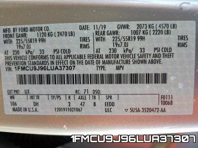 1FMCU9J96LUA37307 фото 2