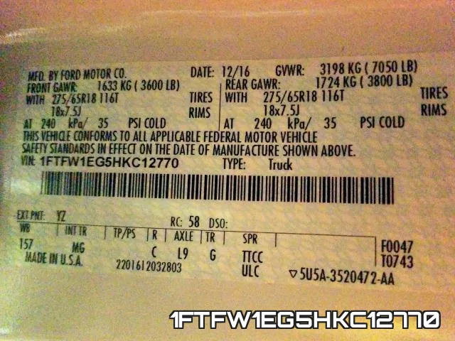 1FTFW1EG5HKC12770 фото 2