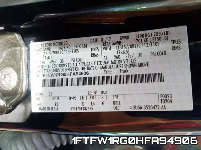 1FTFW1RG0HFA94906 фото 2
