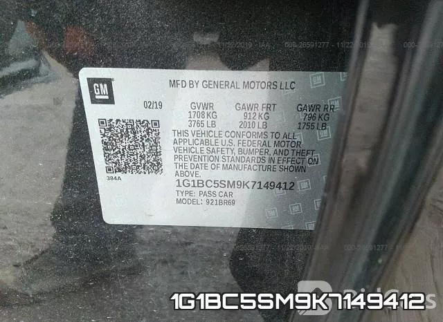 1G1BC5SM9K7149412 фото 10
