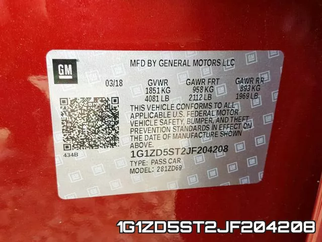 1G1ZD5ST2JF204208 фото 2