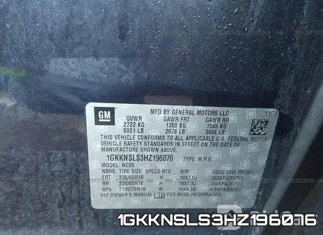 1GKKNSLS3HZ196076 фото 10