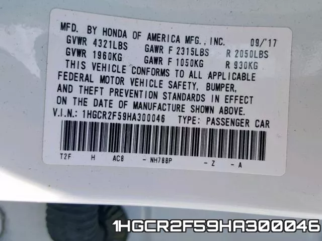 1HGCR2F59HA300046 фото 2