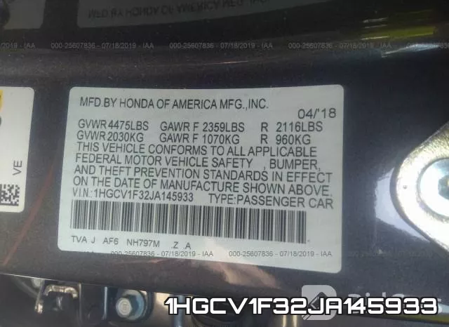 1HGCV1F32JA145933 фото 10