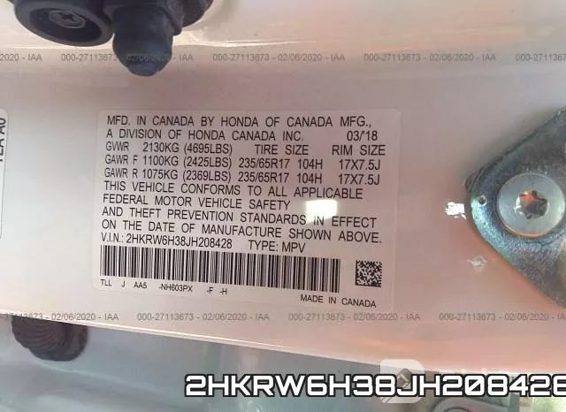 2HKRW6H38JH208428 фото 10