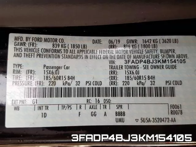 3FADP4BJ3KM154105 фото 2