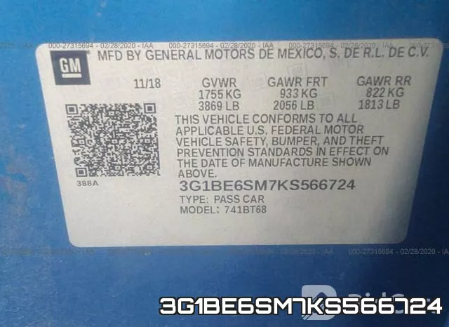 3G1BE6SM7KS566724 фото 10