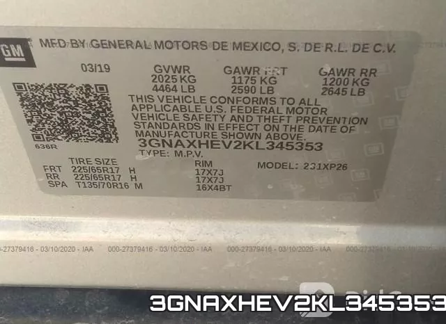 3GNAXHEV2KL345353 фото 8