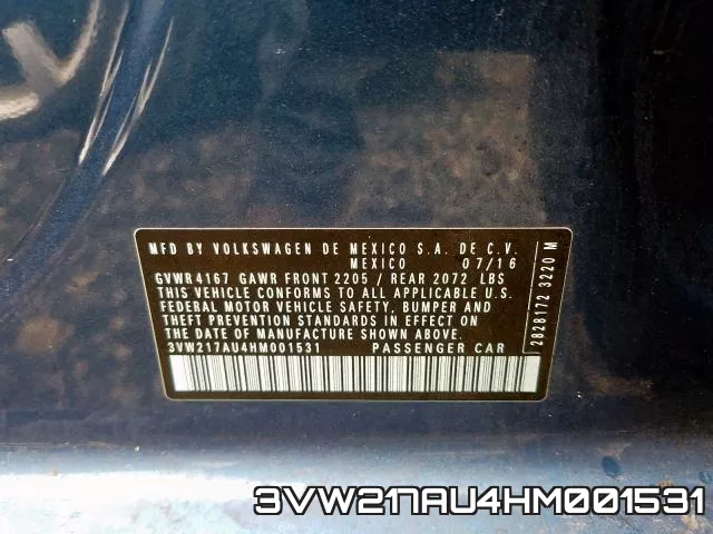 3VW217AU4HM001531 фото 2